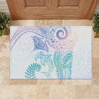 Aotearoa Maori Sea Animals Tribal Rubber Doormat Manta Ray and Shark Moko Pattern Sweet Pastel