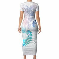 Aotearoa Maori Sea Animals Tribal Short Sleeve Bodycon Dress Manta Ray and Shark Moko Pattern Sweet Pastel LT03 - Polynesian Pride