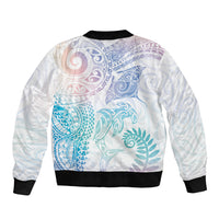 Aotearoa Maori Sea Animals Tribal Sleeve Zip Bomber Jacket Manta Ray and Shark Moko Pattern Sweet Pastel