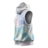 Aotearoa Maori Sea Animals Tribal Sleeveless Hoodie Manta Ray and Shark Moko Pattern Sweet Pastel