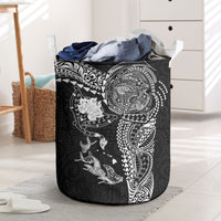 Hawaiian Manta Ray Tribal Laundry Basket Polynesian Art Motifs Black Color