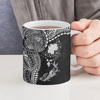 Hawaiian Manta Ray Tribal Ceramic Mug Polynesian Art Motifs Black Color