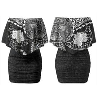 Hawaiian Manta Ray Tribal Couples Matching Off Shoulder Short Dress and Hawaiian Shirt Polynesian Art Motifs Black Color LT03 - Polynesian Pride
