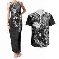 Hawaiian Manta Ray Tribal Couples Matching Tank Maxi Dress and Hawaiian Shirt Polynesian Art Motifs Black Color LT03 Black - Polynesian Pride