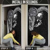 Hawaiian Manta Ray Tribal Door Cover Polynesian Art Motifs Black Color