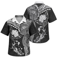 Hawaiian Manta Ray Tribal Family Matching Long Sleeve Bodycon Dress and Hawaiian Shirt Polynesian Art Motifs Black Color LT03 Son's Shirt Black - Polynesian Pride