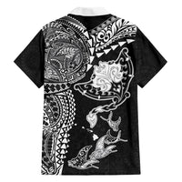 Hawaiian Manta Ray Tribal Family Matching Off The Shoulder Long Sleeve Dress and Hawaiian Shirt Polynesian Art Motifs Black Color LT03 Dad's Shirt - Long Sleeve Black - Polynesian Pride