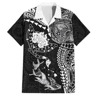 Hawaiian Manta Ray Tribal Family Matching Off Shoulder Maxi Dress and Hawaiian Shirt Polynesian Art Motifs Black Color LT03 Dad's Shirt - Short Sleeve Black - Polynesian Pride
