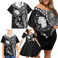 Hawaiian Manta Ray Tribal Family Matching Off Shoulder Short Dress and Hawaiian Shirt Polynesian Art Motifs Black Color LT03 - Polynesian Pride