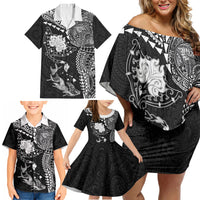 Hawaiian Manta Ray Tribal Family Matching Off Shoulder Short Dress and Hawaiian Shirt Polynesian Art Motifs Black Color LT03 - Polynesian Pride