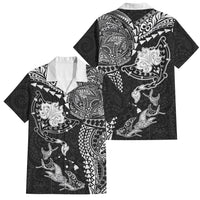 Hawaiian Manta Ray Tribal Family Matching Off Shoulder Short Dress and Hawaiian Shirt Polynesian Art Motifs Black Color LT03 Dad's Shirt - Short Sleeve Black - Polynesian Pride