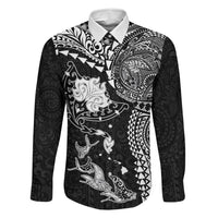 Hawaiian Manta Ray Tribal Family Matching Off Shoulder Short Dress and Hawaiian Shirt Polynesian Art Motifs Black Color LT03 Daughter's Dress Black - Polynesian Pride