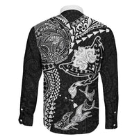 Hawaiian Manta Ray Tribal Family Matching Off Shoulder Short Dress and Hawaiian Shirt Polynesian Art Motifs Black Color LT03 Son's Shirt Black - Polynesian Pride