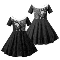 Hawaiian Manta Ray Tribal Family Matching Short Sleeve Bodycon Dress and Hawaiian Shirt Polynesian Art Motifs Black Color LT03 Daughter's Dress Black - Polynesian Pride