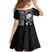 Hawaiian Manta Ray Tribal Family Matching Summer Maxi Dress and Hawaiian Shirt Polynesian Art Motifs Black Color
