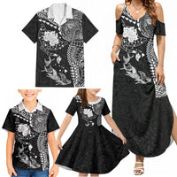 Hawaiian Manta Ray Tribal Family Matching Summer Maxi Dress and Hawaiian Shirt Polynesian Art Motifs Black Color LT03 - Polynesian Pride