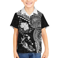 Hawaiian Manta Ray Tribal Kid Hawaiian Shirt Polynesian Art Motifs Black Color LT03 Kid Black - Polynesian Pride