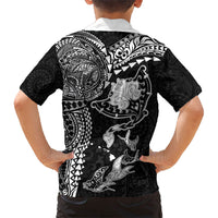 Hawaiian Manta Ray Tribal Kid Hawaiian Shirt Polynesian Art Motifs Black Color