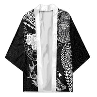 Hawaiian Manta Ray Tribal Kimono Polynesian Art Motifs Black Color