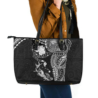 Hawaiian Manta Ray Tribal Leather Tote Bag Polynesian Art Motifs Black Color LT03 - Polynesian Pride