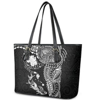 Hawaiian Manta Ray Tribal Leather Tote Bag Polynesian Art Motifs Black Color LT03 - Polynesian Pride