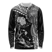 Hawaiian Manta Ray Tribal Long Sleeve Shirt Polynesian Art Motifs Black Color