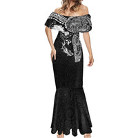 Hawaiian Manta Ray Tribal Mermaid Dress Polynesian Art Motifs Black Color