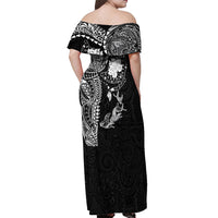Hawaiian Manta Ray Tribal Off Shoulder Maxi Dress Polynesian Art Motifs Black Color LT03 - Polynesian Pride