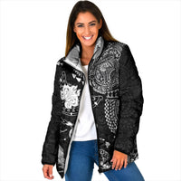Hawaiian Manta Ray Tribal Padded Jacket Polynesian Art Motifs Black Color