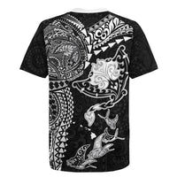 Hawaiian Manta Ray Tribal Rugby Jersey Polynesian Art Motifs Black Color LT03 - Polynesian Pride