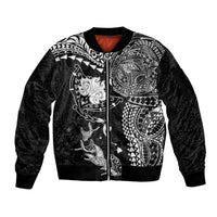 Hawaiian Manta Ray Tribal Sleeve Zip Bomber Jacket Polynesian Art Motifs Black Color LT03 Unisex Black - Polynesian Pride