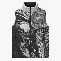 Hawaiian Manta Ray Tribal Sleeveless Puffer Jacket Polynesian Art Motifs Black Color LT03 Unisex Black - Polynesian Pride