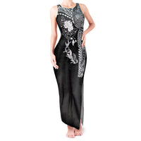 Hawaiian Manta Ray Tribal Tank Maxi Dress Polynesian Art Motifs Black Color