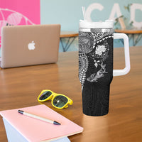 Hawaiian Manta Ray Tribal Tumbler With Handle Polynesian Art Motifs Black Color LT03 - Polynesian Pride