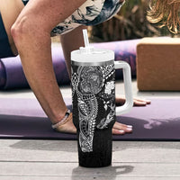 Hawaiian Manta Ray Tribal Tumbler With Handle Polynesian Art Motifs Black Color LT03 - Polynesian Pride