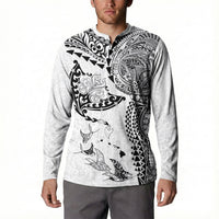 Hawaiian Manta Ray Tribal Button Sweatshirt Polynesian Art Motifs White Color LT03 - Polynesian Pride