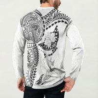 Hawaiian Manta Ray Tribal Button Sweatshirt Polynesian Art Motifs White Color LT03 - Polynesian Pride