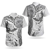Hawaiian Manta Ray Tribal Couples Matching Off Shoulder Maxi Dress and Hawaiian Shirt Polynesian Art Motifs White Color LT03 - Polynesian Pride