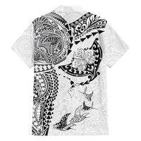 Hawaiian Manta Ray Tribal Family Matching Off Shoulder Maxi Dress and Hawaiian Shirt Polynesian Art Motifs White Color LT03 Dad's Shirt - Long Sleeve White - Polynesian Pride