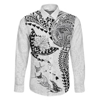 Hawaiian Manta Ray Tribal Family Matching Off Shoulder Maxi Dress and Hawaiian Shirt Polynesian Art Motifs White Color LT03 Daughter's Dress White - Polynesian Pride