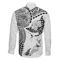 Hawaiian Manta Ray Tribal Family Matching Off Shoulder Maxi Dress and Hawaiian Shirt Polynesian Art Motifs White Color LT03 Son's Shirt White - Polynesian Pride