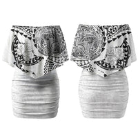 Hawaiian Manta Ray Tribal Family Matching Off Shoulder Short Dress and Hawaiian Shirt Polynesian Art Motifs White Color LT03 Mom's Dress White - Polynesian Pride