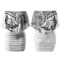 Hawaiian Manta Ray Tribal Family Matching Off Shoulder Short Dress and Hawaiian Shirt Polynesian Art Motifs White Color LT03 Mom's Dress White - Polynesian Pride
