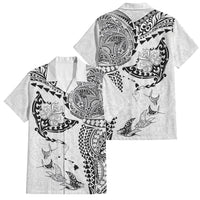 Hawaiian Manta Ray Tribal Family Matching Short Sleeve Bodycon Dress and Hawaiian Shirt Polynesian Art Motifs White Color LT03 Dad's Shirt - Short Sleeve White - Polynesian Pride