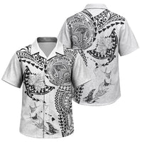 Hawaiian Manta Ray Tribal Family Matching Short Sleeve Bodycon Dress and Hawaiian Shirt Polynesian Art Motifs White Color LT03 Son's Shirt White - Polynesian Pride
