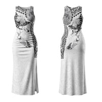 Hawaiian Manta Ray Tribal Family Matching Tank Maxi Dress and Hawaiian Shirt Polynesian Art Motifs White Color LT03 Mom's Dress White - Polynesian Pride
