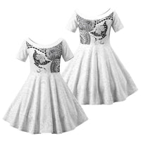 Hawaiian Manta Ray Tribal Family Matching Tank Maxi Dress and Hawaiian Shirt Polynesian Art Motifs White Color LT03 Daughter's Dress White - Polynesian Pride