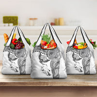 Hawaiian Manta Ray Tribal Grocery Bag Polynesian Art Motifs White Color LT03 3-pack One Size White - Polynesian Pride