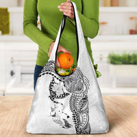 Hawaiian Manta Ray Tribal Grocery Bag Polynesian Art Motifs White Color LT03 - Polynesian Pride
