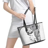 Hawaiian Manta Ray Tribal Leather Tote Bag Polynesian Art Motifs White Color LT03 - Polynesian Pride